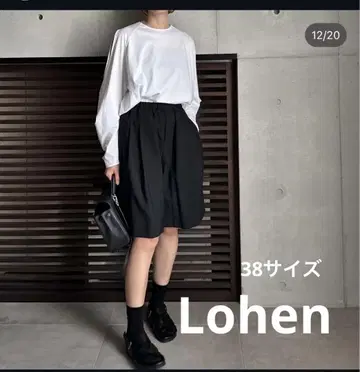 LOHEN 로헨 블랙 더블 웨이스트 하프 팬츠