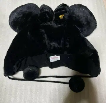 디즈니 귀와 리본이 달린 블랙 골드 라메 모자