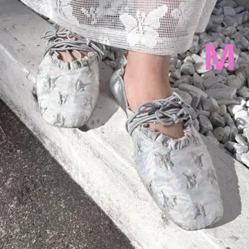 메리제니 꽃무늬 발레 슈즈 M 23cm 실버 스카이블루
