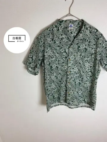 그린 컬러 꽃무늬 알로하 셔츠 반팔 올 패턴