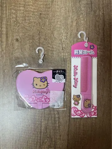SANRIO 일광화상 키티 앞머리 빗 하트형 거울 2종 세트 새상품 인기