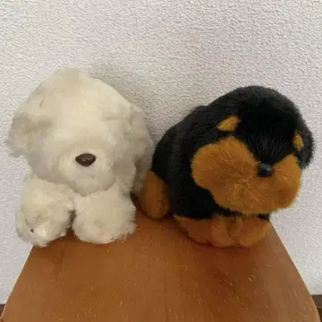 레어 쇼와 레트로 1986년 개 봉제 인형 2마리 블랙 화이트