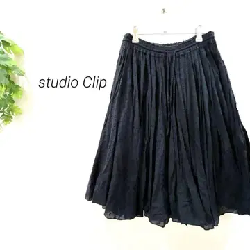 [ 1443 ] studio Clip 플레어 스커트 블랙 볼륨 가벼움