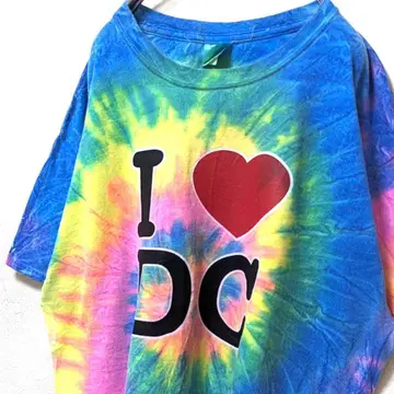 컬러 톤 아이 러브 DC 올 패턴 티셔츠 타이다이 L 구제 의류
