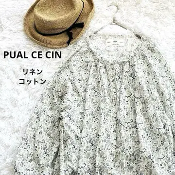 PUAL CE CIN 리버티 프린트 린넨 코튼 개더 블라우스 겉옷