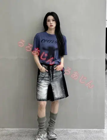 OPEN YY 다크 블루 프린트 티셔츠