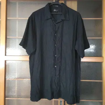 90s 오픈 카라 린넨 셔츠 쿠바 레이온 블랙 검정 로커빌리 드레이프