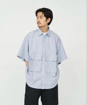 드라이 옥스퍼드 플랩 포켓 반팔 셔츠 블루 ST