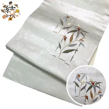 MO-3296 나고야 오비 자수 꽃 무늬 은색