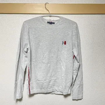 TOMMY 타미힐피거 그레이 긴팔 티셔츠 사이드 스트라이프