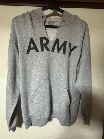ARMY 프린트 그레이 후드티 프룻 오브 더 룸