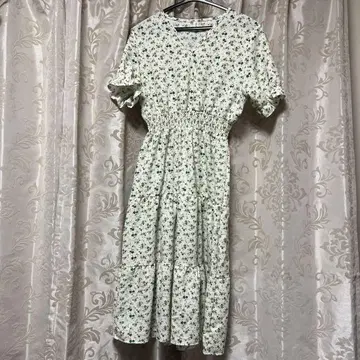 플라워 프린트 클로버 헤이세이 Y2K 반팔 롱 원피스