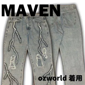 MAVEN 번개 자수 데님 팬츠