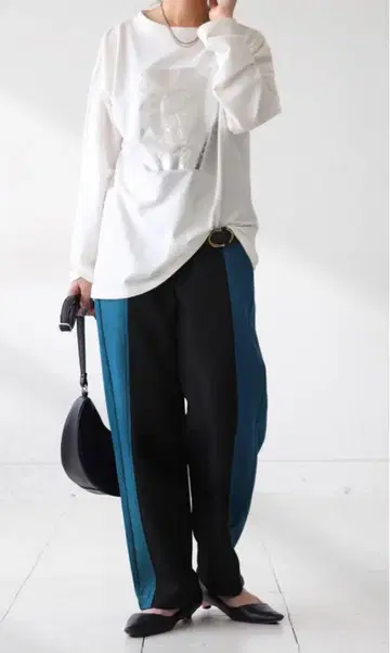 미사용 안티카 배색 절개 팬츠 팬츠 여성용 하의