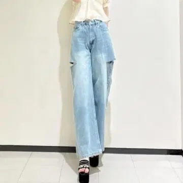 레디아젤 REDYAZEL 사이드 데미지 와이드 팬츠