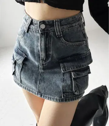 더블 포켓 빈티지 카고 데님 미니 스커트 치마바지