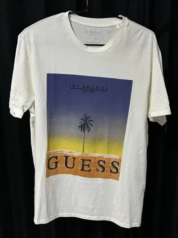 GUESS 로스앤젤레스 디자인 반팔 티셔츠 XL 흰색 화이트