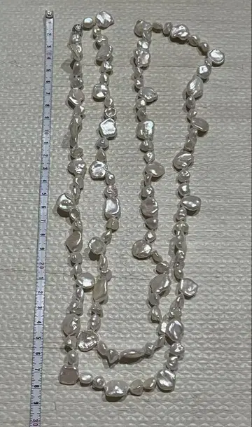 담수 진주 양귀비 진주 화이트 계열 롱 목걸이