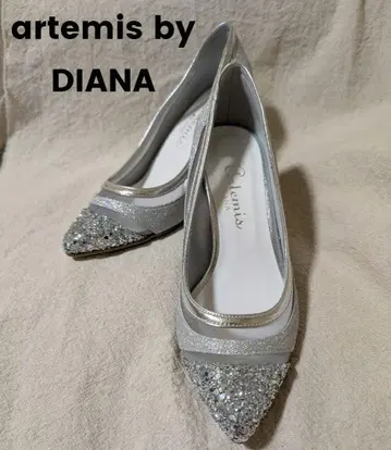 새상품급 DIANA 실버 글리터 튤 펌프스 24.0