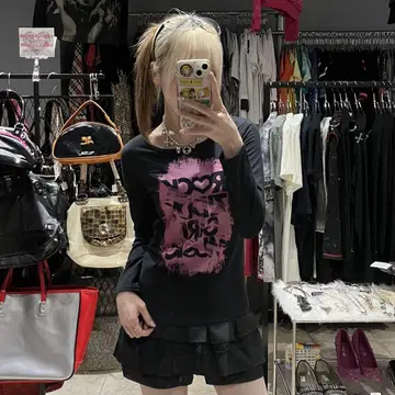 ZIDDY y2k 피치 롱T 하트 헤이세이 여아 의류 메탈릭 프린트