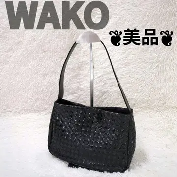 새상품급 긴자 와코 WAKO 원 숄더백 가죽 뜨개질 블랙