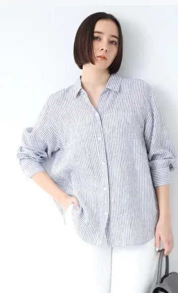 인디비 프렌치 린넨 셔츠 34 블랙 스트라이프 린넨 100% 세탁 가능