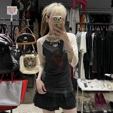 롤링 스톤스 래글런 y2k 헤이세이 7부 기장 그런지 롱T