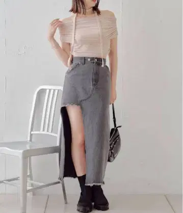 CHICO 컷오프 디자인 데님 스커트 그레이