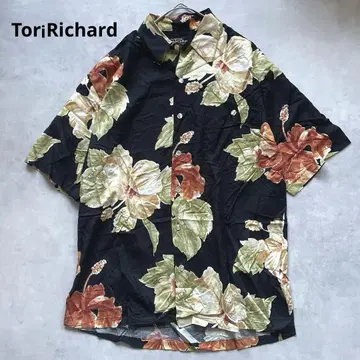 Tori Richard 알로하 셔츠 꽃무늬 블랙 올 패턴