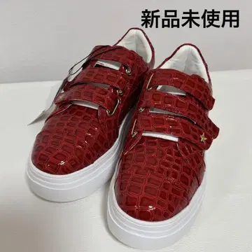 미사용 새상품 Ancoquine 쓰리 스트랩 통굽 경량 스니커즈 빨간색