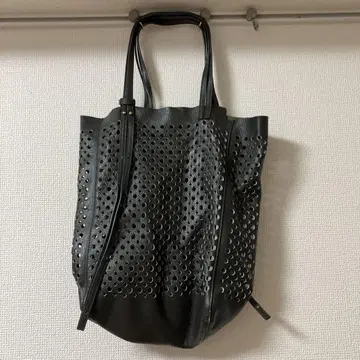 H.V.F.N 해브팬 펀칭 토트백 천연 가죽 다크 그레이
