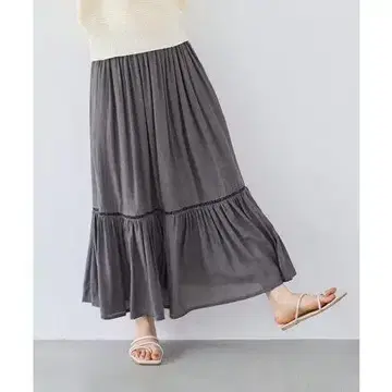 그레이 플레어 스커트 롱 스커트