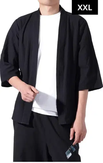 기모노풍 가디건 7부 소매 남성용 블랙 2XL