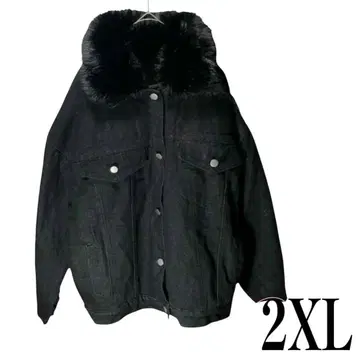 여성용 데님 자켓 인조 모피 블랙 2XL 보아 안감