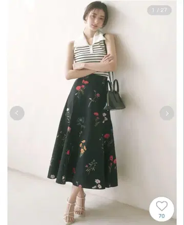 플레어 프린트 스커트 스나이델