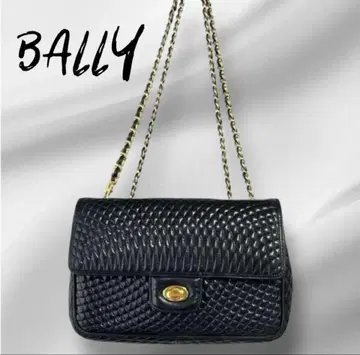 BALLY 가죽 숄더 백 [새상품급] 블랙에 가까운 다크 네이비