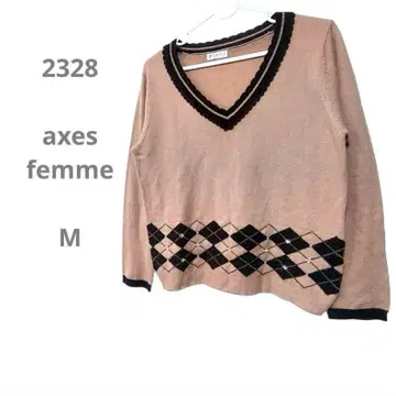 axes femme 핑크 V넥 니트 스웨터 장식 귀여운 M