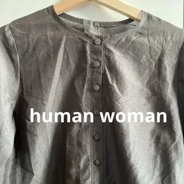human woman 상의 셔츠 티셔츠 실크 혼방 브라운 M