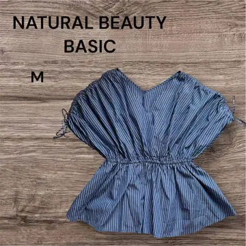 NATURAL BEAUTY 블루 스트라이프 카슈쿨풍 넥 M