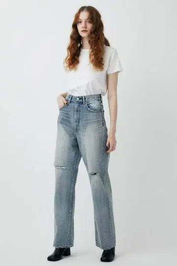 MOUSSY 데님 팬츠 HW CRASH LOOSE STRAIGHT