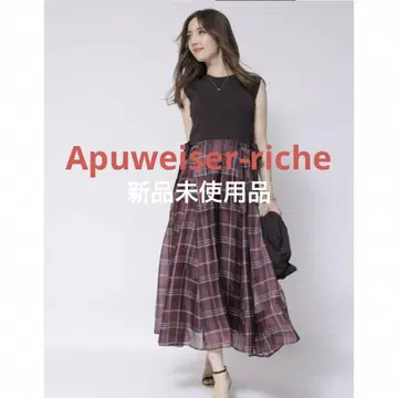 새상품 Apuweiser-riche 사이드 리본 체크 무늬 도킹 원피스