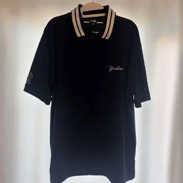 NEWERA Yankees 블랙 피케 셔츠 스트라이프 옷깃