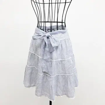 에프데 미니 스커트 블루 스트라이프 패턴 리본 레이스 큐트