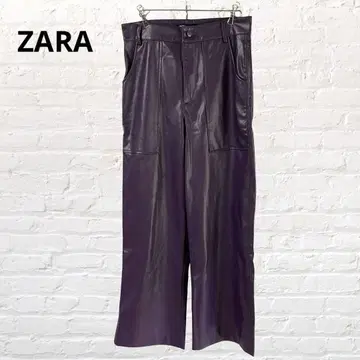 ZARA 가죽 팬츠 와이드 팬츠 퍼플 S 스트레치 팬츠 구제 의류