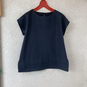 프렌치 쓰리 린넨 블라우스 밑단 2단 턱 네이비 핸드메이드