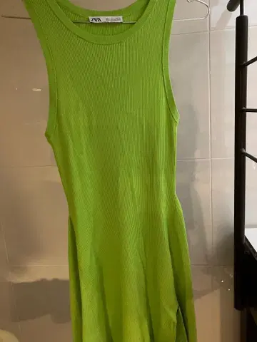 ZARA 형광 그린 슬리브리스 원피스 L