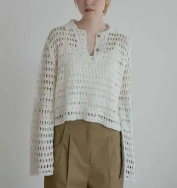 노크차 크로셰 니트 톱 아이보리