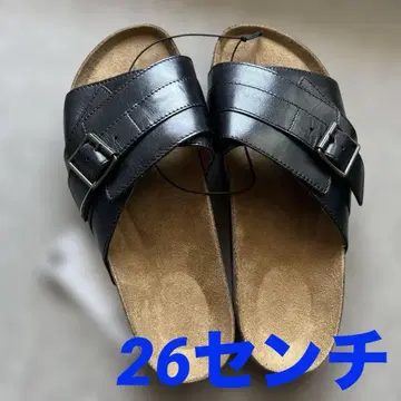 미사용 새상품 GU 가죽 크로스 스트랩 샌들 BLACK 26