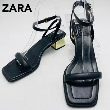 ZARA 자라 샌들 앵클 스트랩 메탈릭 힐 36 블랙