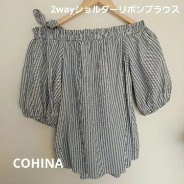 COHINA 코히나 2way 숄더 리본 블라우스 네이비